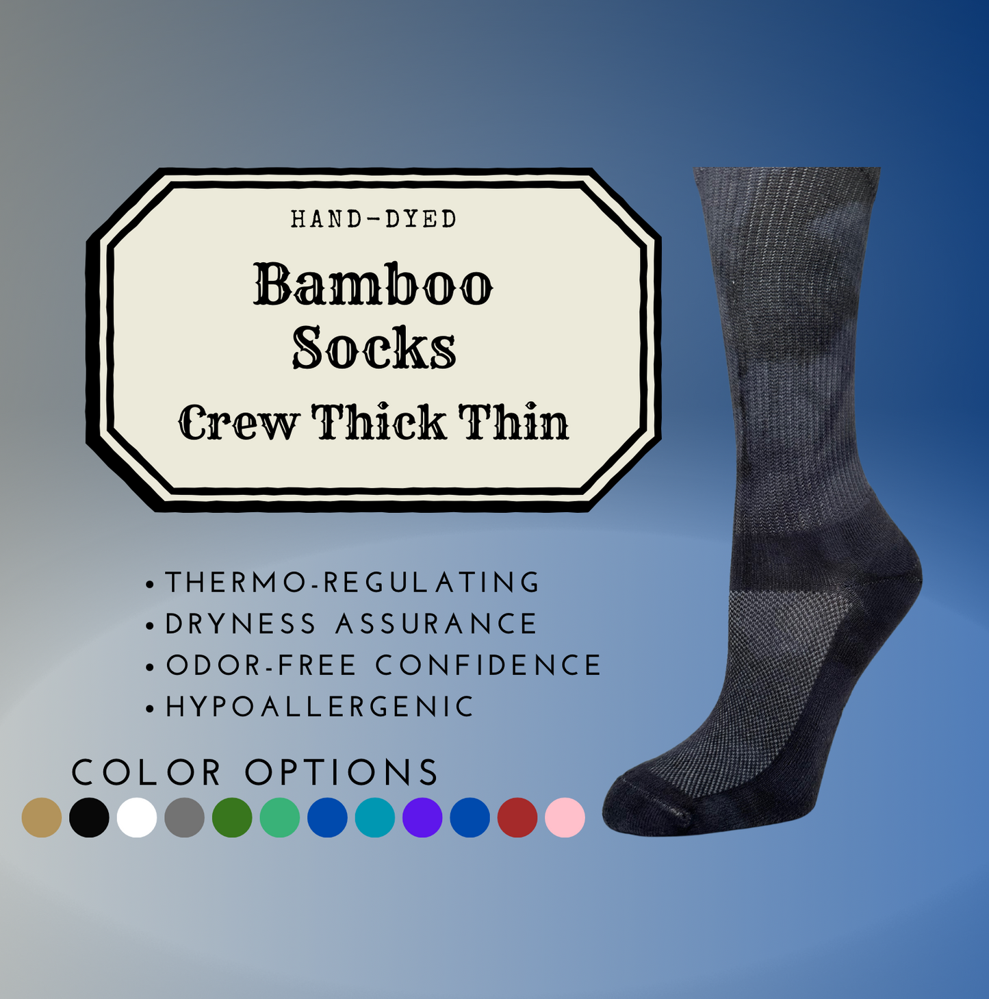 Hand Dyed Bamboo Socks - Crew Socks