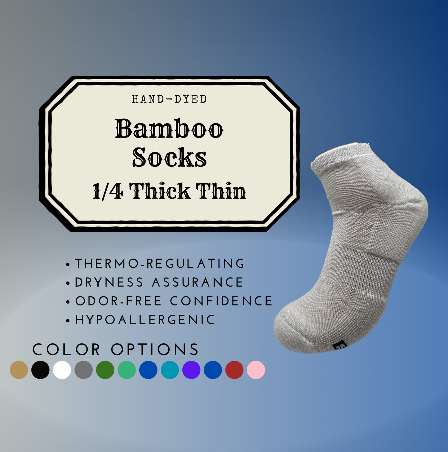 Hand Dyed Bamboo Quarter Socks - (Colors)